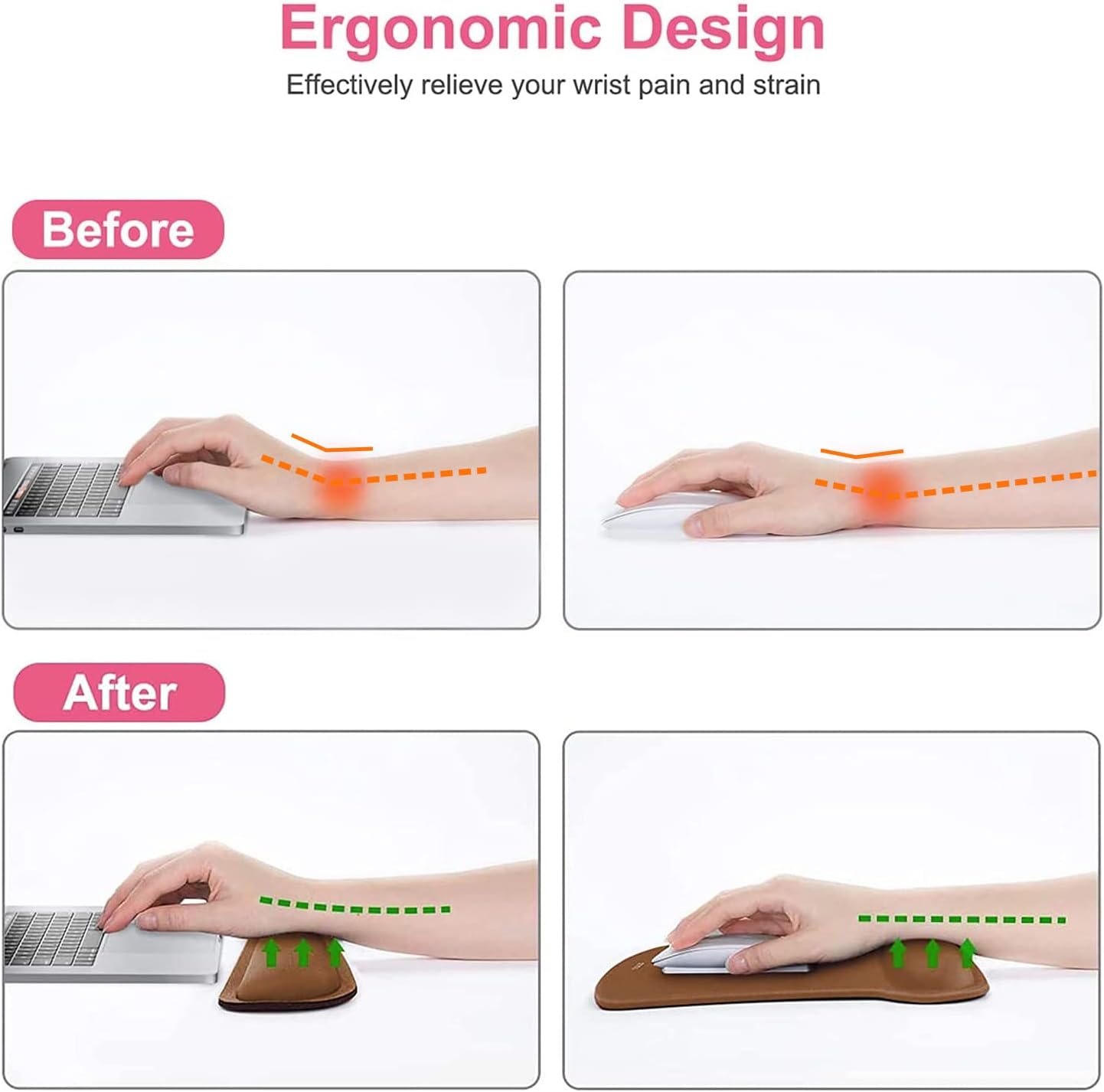 MOSISO Wrist Rest Support for Mouse Pad & Keyboard Set, Ergonomic Mousepad Non-Slip Base Home/Office Pain Relief & Easy Typing Cushion with Neoprene Cloth & Raised Memory Foam, Brown