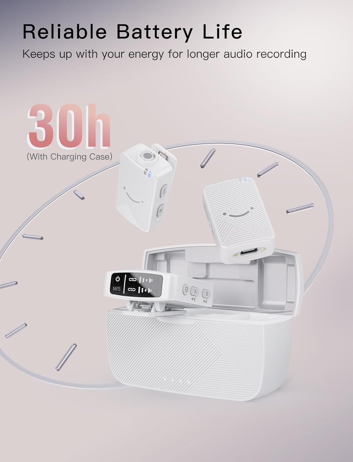 FIFINE Wireless Lavalier Microphone System, Lapel Dual Microphones Clip-on for Video Recording, Vlog, Interview, Podcast Mic Kit Compatible for iPhone, Camera, Smartphone, 30H Battery Life-M9 White