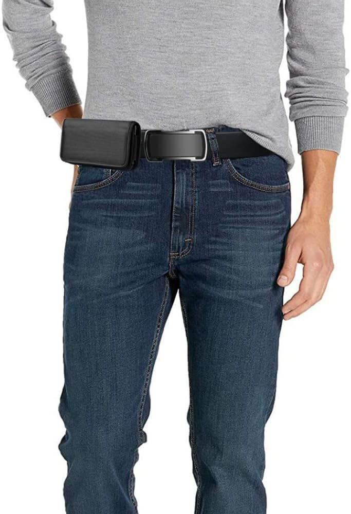 Nylon Cell Phone Holster for Cricket Vision Plus, Icon 2, Influence, Google Pixel 5a, 6, 6a, LG Harmony 4 G7 G8 K40 K22 - Horizontal Case Canvas Waist Carrying Pouch with Belt Clip/Loops, Black