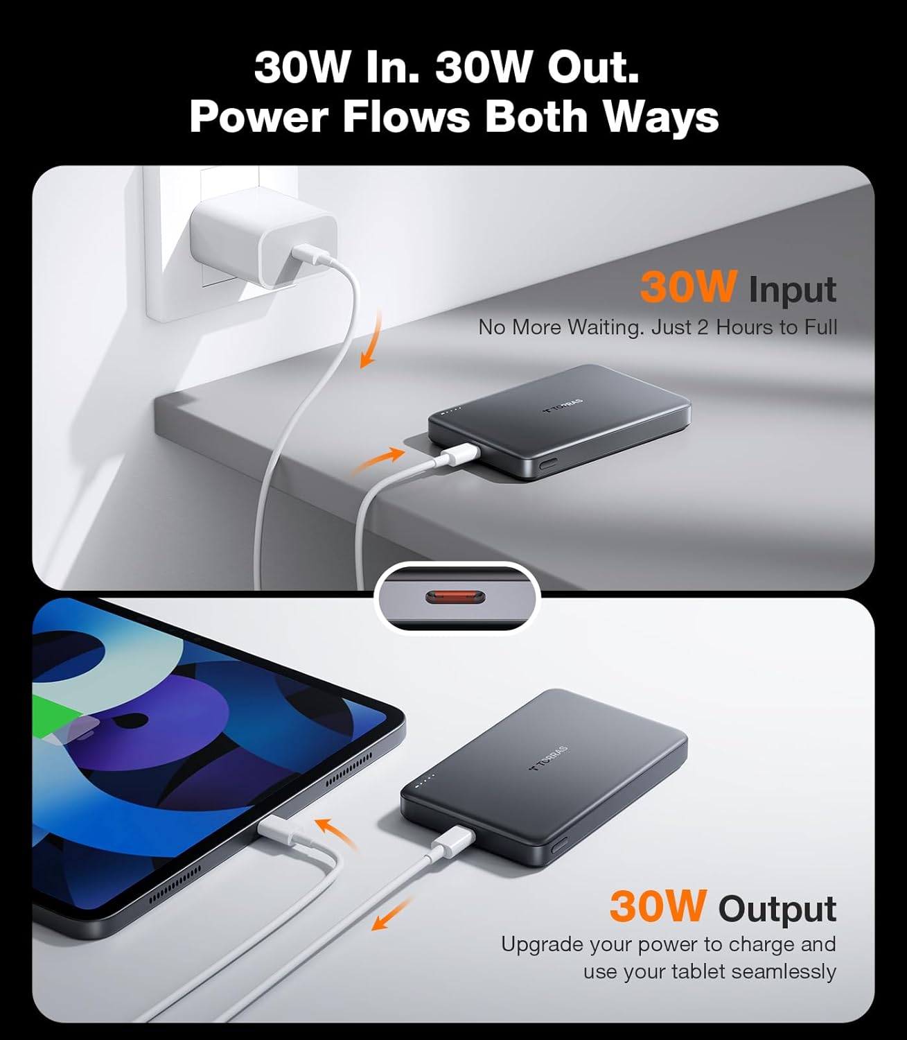 TORRAS MiniMag Qi2 Power Bank, 10,000mAh Magnetic Battery Pack, Qi2 Certified 30W with USB-C Cable, 15W Ultra-Fast MagSafe-Compatible Portable Charger, for iPhone 16 Pro Max/16 Pro/16/15, Glacier Gray