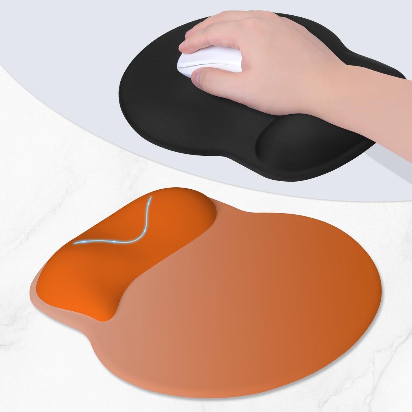 ITNRSIIET Ergonomic Mouse Pad with Wider Memory Foam Wrist Rest +17% - Curved Cushion Reduces Pressure 20%, Pain Relief, Non-Slip, Smooth, Cute Colors, 9.85 x 9 in, Peach Gradient