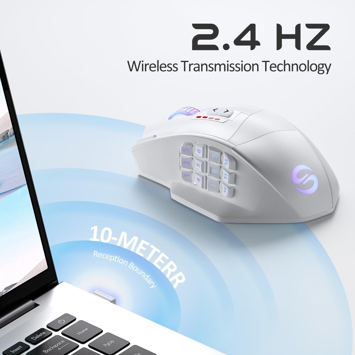 UtechSmart Venus Pro Wireless MMO Gaming Mouse, 16,000 DPI Optical Sensor, 2.4 GHz Transmission Technology, Ergonomic Design, 16M Chroma RGB Lighting, 16 Programmable Buttons, Up to 70H