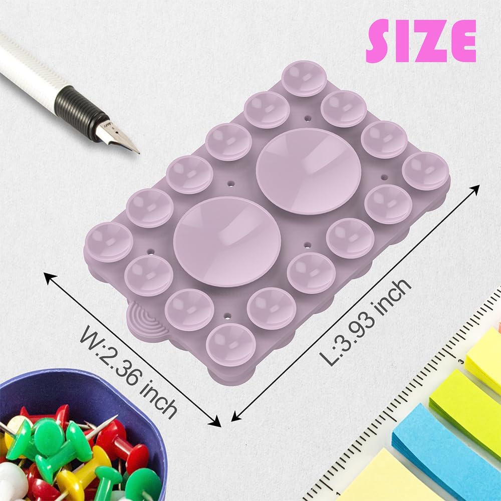 Double Sided Silicone Suction Phone Holder Mount,Compatible with iPhone and Android Cases Hands-Free Mirror Shower Phone Mount Strong Grip Holder (Violet, Double Sided 2PCS)