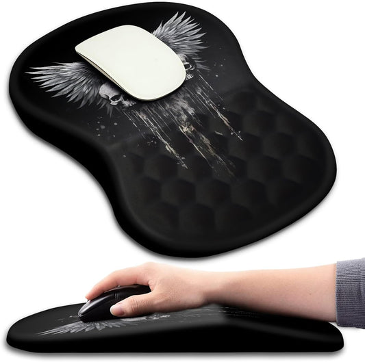 Hokafenle Ergonomic Mouse Pad Wrist Support with Massage Design, Wrist Rest Pain Relief Mousepad with Memory Foam&Non-Slip PU Base, Mouse Pads for Wireless Mouse & Desk (12x8 inch,Demon Angel)