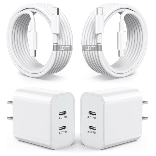 2Pack iPhone 16 15 Chargers,Dual Port Fast Wall Chargers Block with 10FT USB C to C Cable Cord Charger Fast Charging for iPhone 16e/16 Pro Max/16 Pro/16 Plus/15/15 Pro Max/15 Pro/15 Plus/iPad