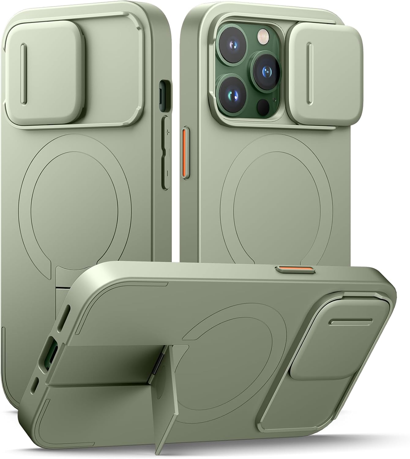 SURITCH for iPhone 13 Pro Case with Magnetic Camera Slide Cover and Adjustable Kickstand, Compatible with MagSafe, Shockproof Bumper Case Slim Protective Cover for iPhone 13 Pro 6.1 Inch, Green