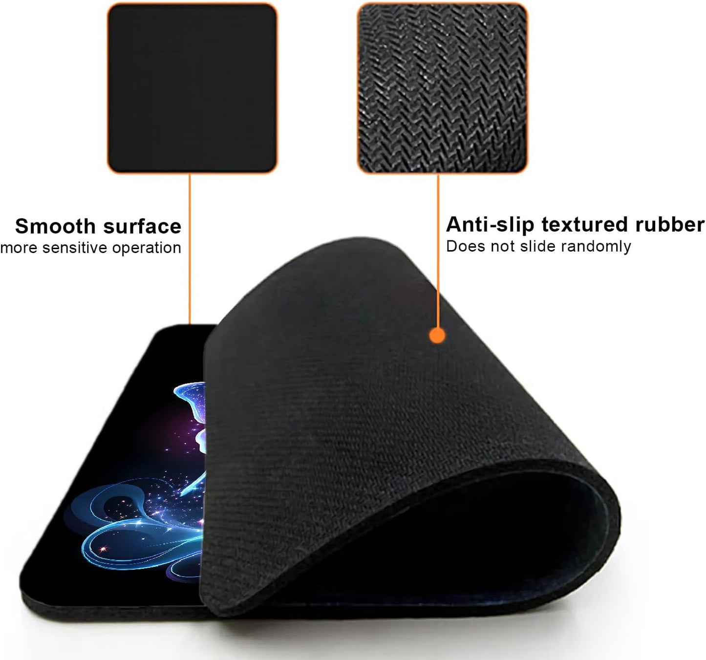 Mouse Pad, Cute Glitter Butterfly Mouse Pads for Desk, 9.5" x 7.9" Non-Slip Rubber Base Computer Mousepad with Women, Portable Square Design for Wireless Mouse and Pad Laptop Office & Travel