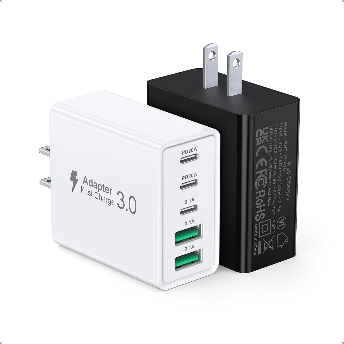 50W USB C Charger Block, 2-Pack Wall Fast Charge Cube Powered Multi-Port Plug Power Adapter Type C Brick for iPhone 16 15/15 Pro Max/14/14 Pro Max/13/13 Pro Max/12/12 Pro iPad, Motorola, LG, Huawei