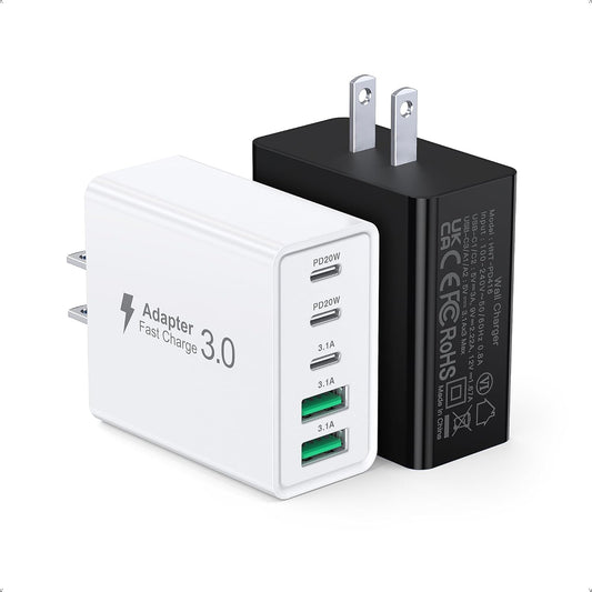 50W USB C Charger Block, 2-Pack Wall Fast Charge Cube Powered Multi-Port Plug Power Adapter Type C Brick for iPhone 16 15/15 Pro Max/14/14 Pro Max/13/13 Pro Max/12/12 Pro iPad, Motorola, LG, Huawei