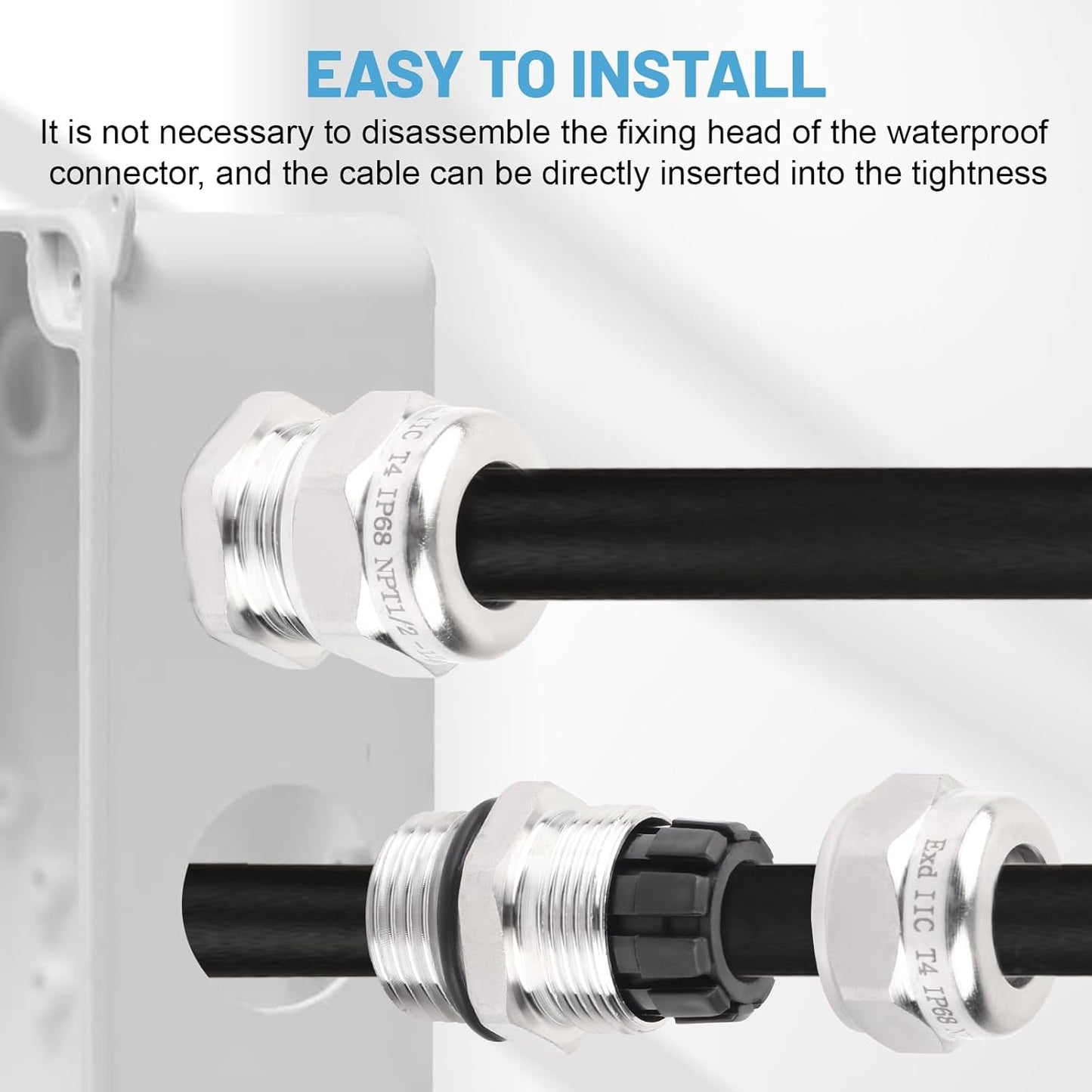 NPT 1/2" Stainless Steel Waterproof Cable Gland IP68 Waterproof Cable Gland Adjustable 6-12mm Cable Gland Protectors - 2 Pcs