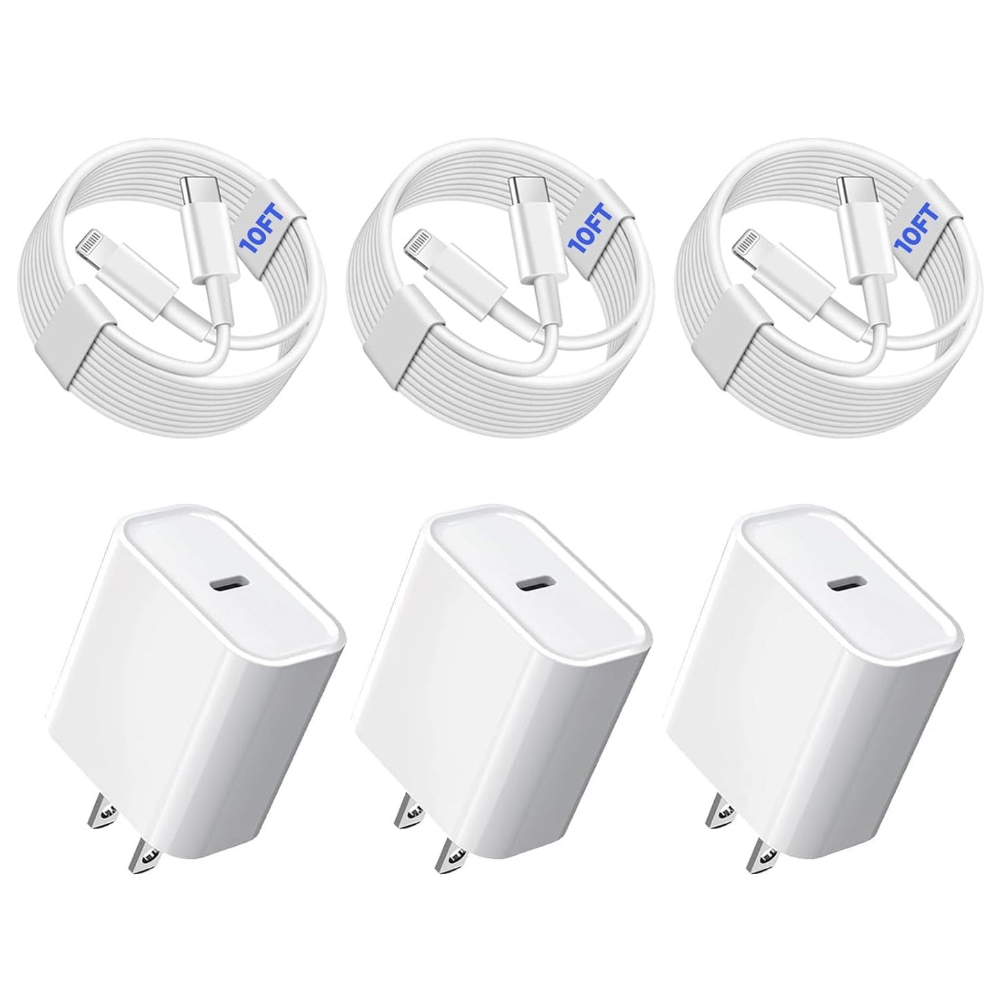 3Pack iPhone Fast Charger[Apple Mfi Certified],10FT iPhone Charger Fast Charging USB C to Lightning Cable with Type C Charger Block Fast Charging Adapter for iPhone 14 13 12 11 Pro Max X Xs Max 8Plus