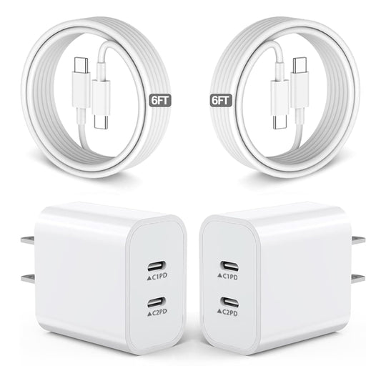 iPhone 16 15 Charger,USB C Charger Fast Charging,2Pack Dual Port Fast Wall Chargers Block with 6FT USB C to C Cable for iPhone 16e/16 Pro Max/16 Pro/16 Plus/15 Pro Max/15/iPad Pro/Air/Mini/AirPod