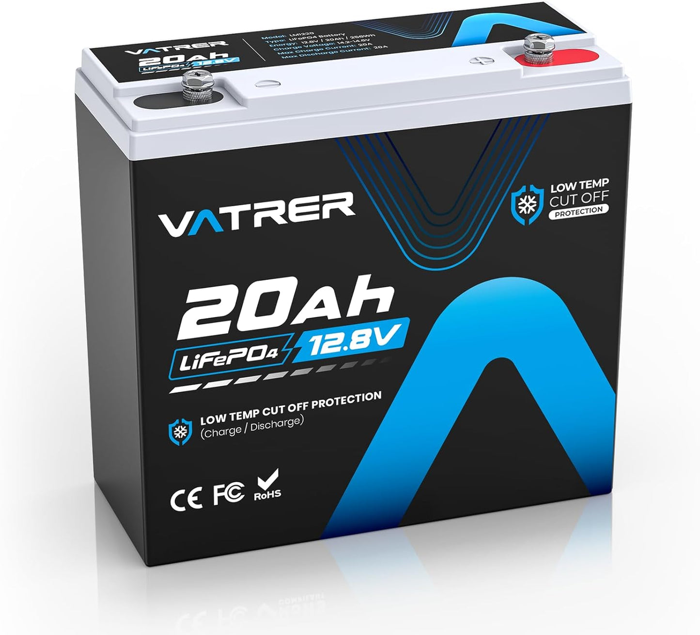 12V 20AH LiFePO4 Lithium Battery, Built-in 20A BMS, 5000+ Cycles Rechargeable Deep Cycle Battery, Perfect for Solar Power, Small UPS, Gate Opener, Fish Finder, Outdoor Camping