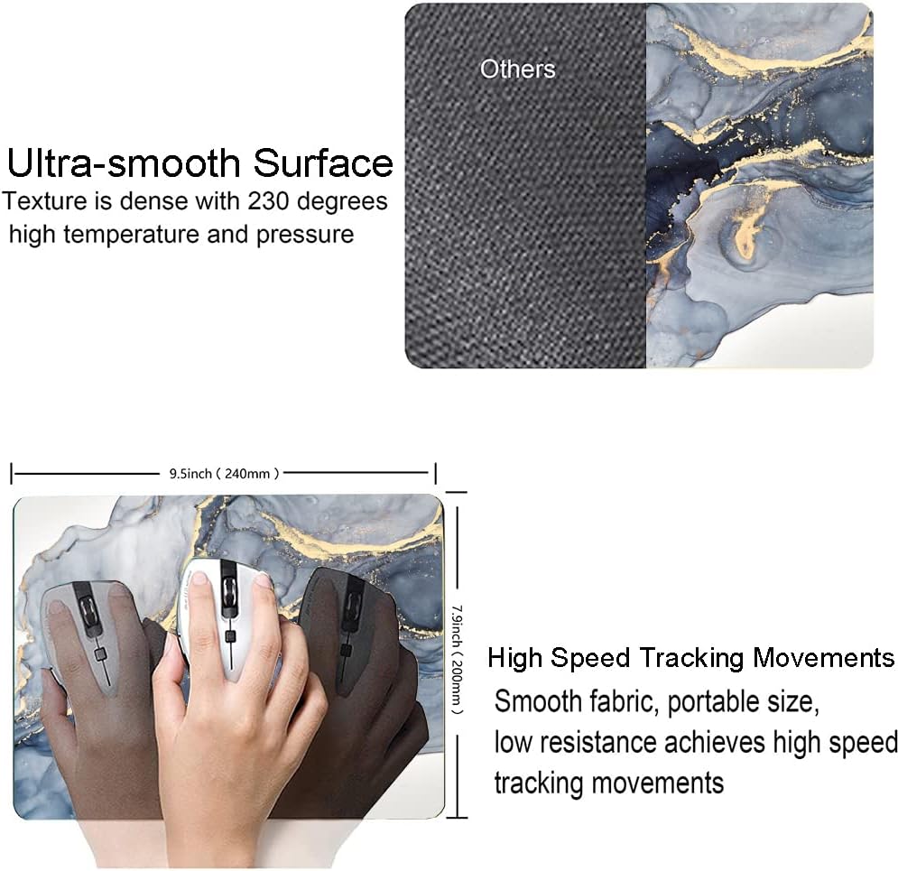 Marble Mouse Pad - Square Waterproof Non-Slip Rubber Base for Office Laptop, 9.5"x7.9"x0.12" Inch (Gilt Marble)