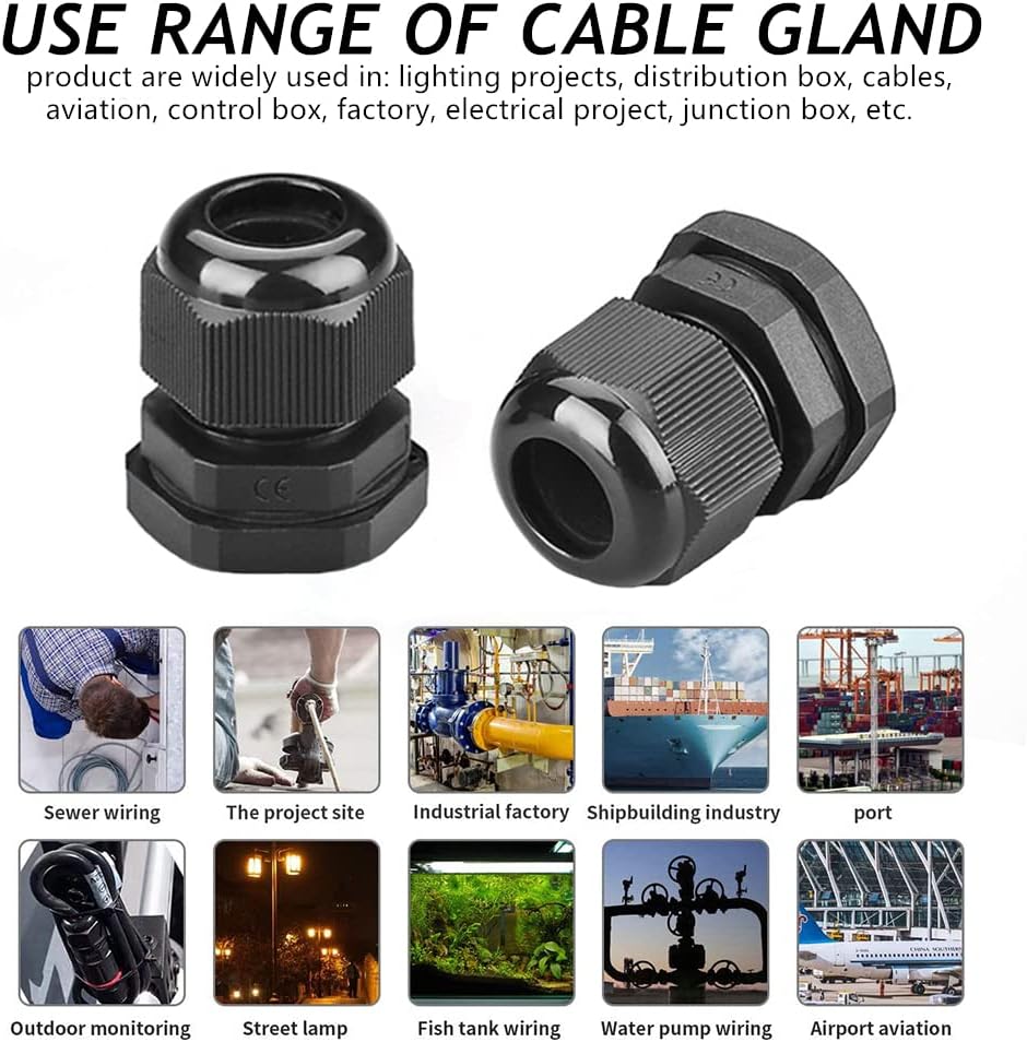 PENGLIN Cable Glands 1/2" NPT Nylon Cable Connector, Strain Relief Cord Connector, IP68 Waterproof Adjustable Locknut(1/2 Inch (10-Pack))