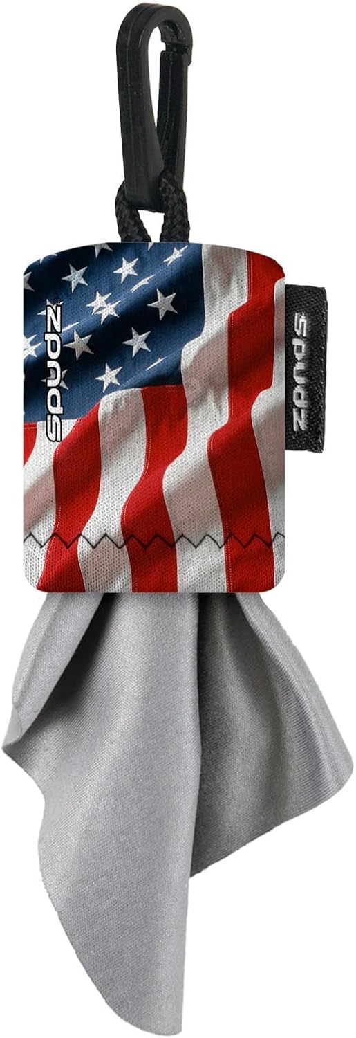 SPUDZ Ultra Microfiber Lens Cleaner – Closable Pouch, Clip-On, Washable – for Optics, Scopes, Glasses | USA Flag, 6 x 6 Inch (2-Pack)