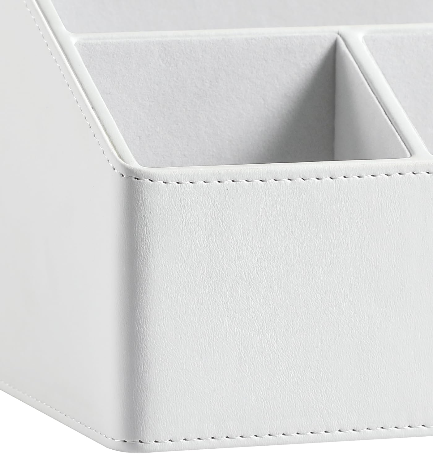 PU Leather Desk Organizer, Luxury Remote Control Holder for Home, Office Desk Accessories Table Caddy Bedside Nightstand Organizer (White)