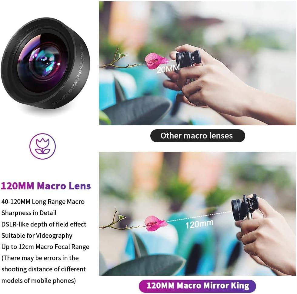 120MM Macro Lens for iPhone - 𝟓𝐊 𝐇𝐃 𝟏𝟎𝐗 Super Macro with 𝐒𝐭𝐚𝐫𝐥𝐢𝐠𝐡𝐭 𝐅𝐢𝐥𝐭𝐞𝐫, Professional Universal Clip Phone Camera Lens for Photo Video Lens of iPhone Samsung Android