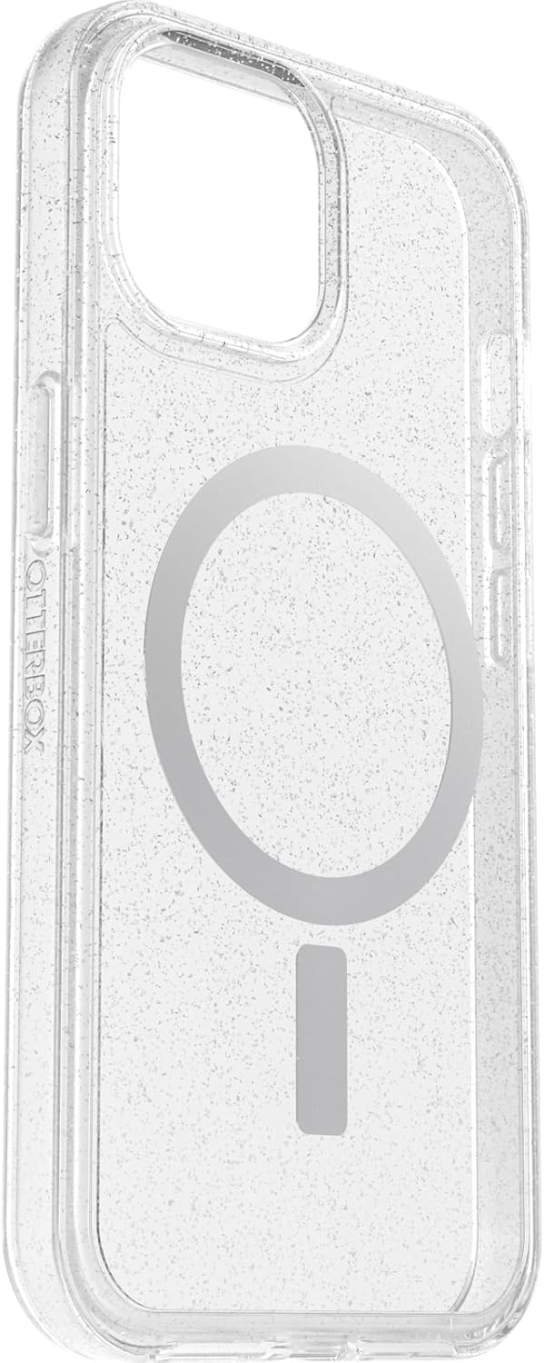 OtterBox iPhone 15, iPhone 14, and iPhone 13 Symmetry Series Clear Case - Stardust (Clear/Silver), Snaps to MagSafe, Ultra-Sleek, Raised Edges Protect Camera & Screen