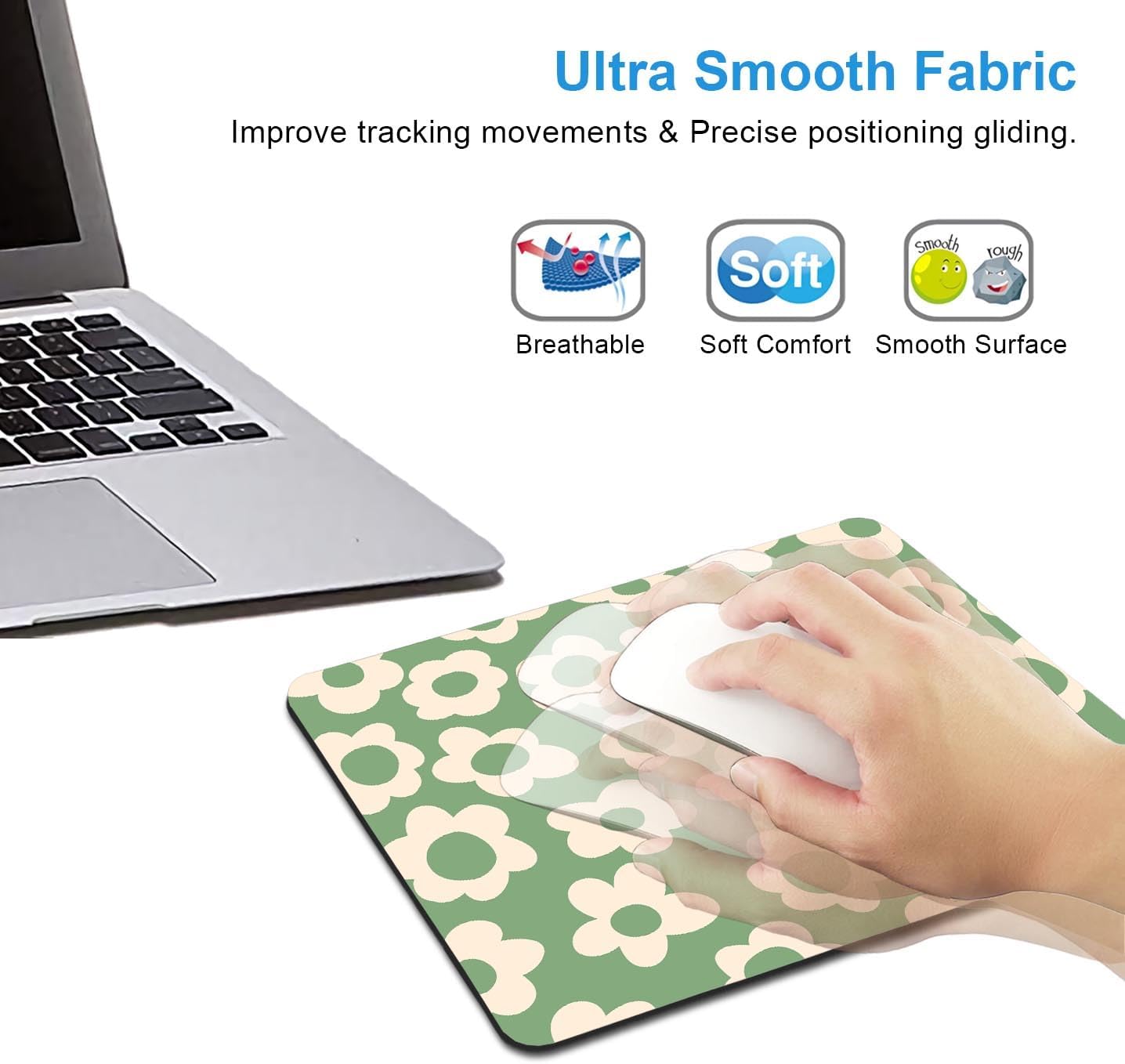 IMAYONDIA Square Mouse Pad Cute, Vintage Green Flowers Mouse Pad, Non-Slip Rubber Base MousePad Small, Modern Art Design Mouse Pad, Decor Design Computer Mice Pad for Women Home Office, 9.5 x 7.9 Inch