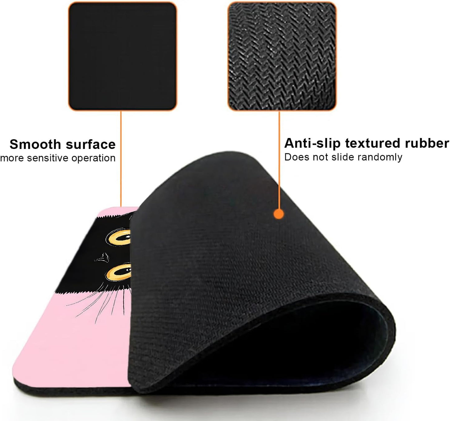 Mouse Pad, Cute Pink Black Cats Mouse Pads for Desk, 9.5" x 7.9" Non-Slip Rubber Base Computer Mousepad with Women, Portable Square Design for Wireless Mouse and Pad Laptop Office & Travel