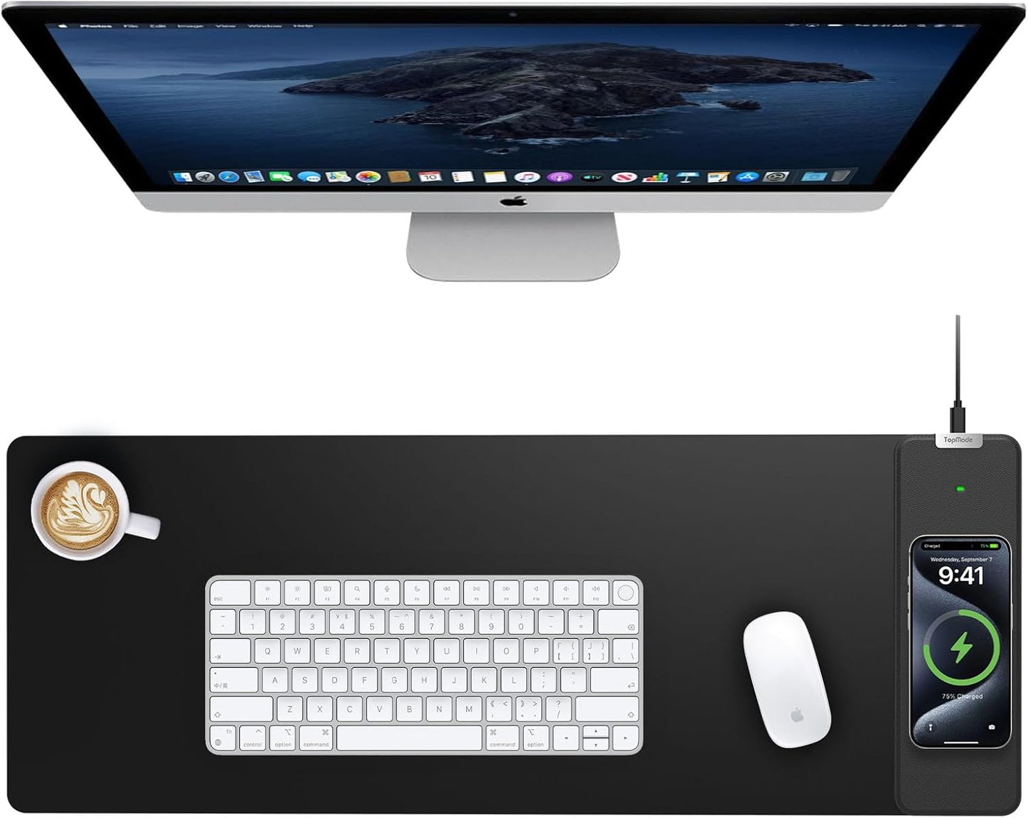 TopMade Wireless Charging Mouse Pad, 31.5"x11.81" XL Large Gaming Mousepad, Waterproof Desk Pad with Ultra-Smooth Surface, Non-Slip Base, Computer Keyboard Mat for MacBook, PC, Laptop