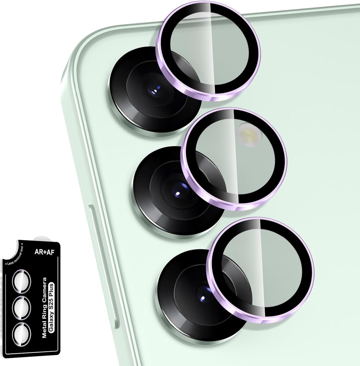 for Samsung Galaxy S25 Plus Camera Lens Protector, Individual Metal Ring Tempered Glass Lens Cover, [Strong Adsorption] Scratch Resistant Ultra-Thin HD Clear Lens Cover, 1 Set-Purple Ring