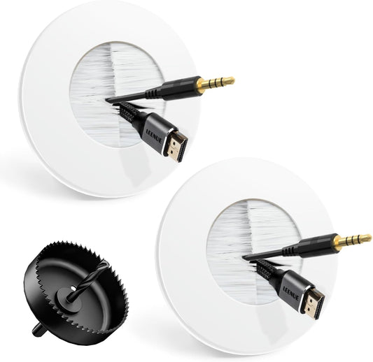 in Wall Cable Management Kit for Wall Mounted TV, Slim Round Wall Cable Pass Through with Hole Saw Drill Attachment for Easy Installation, White 2-Pack