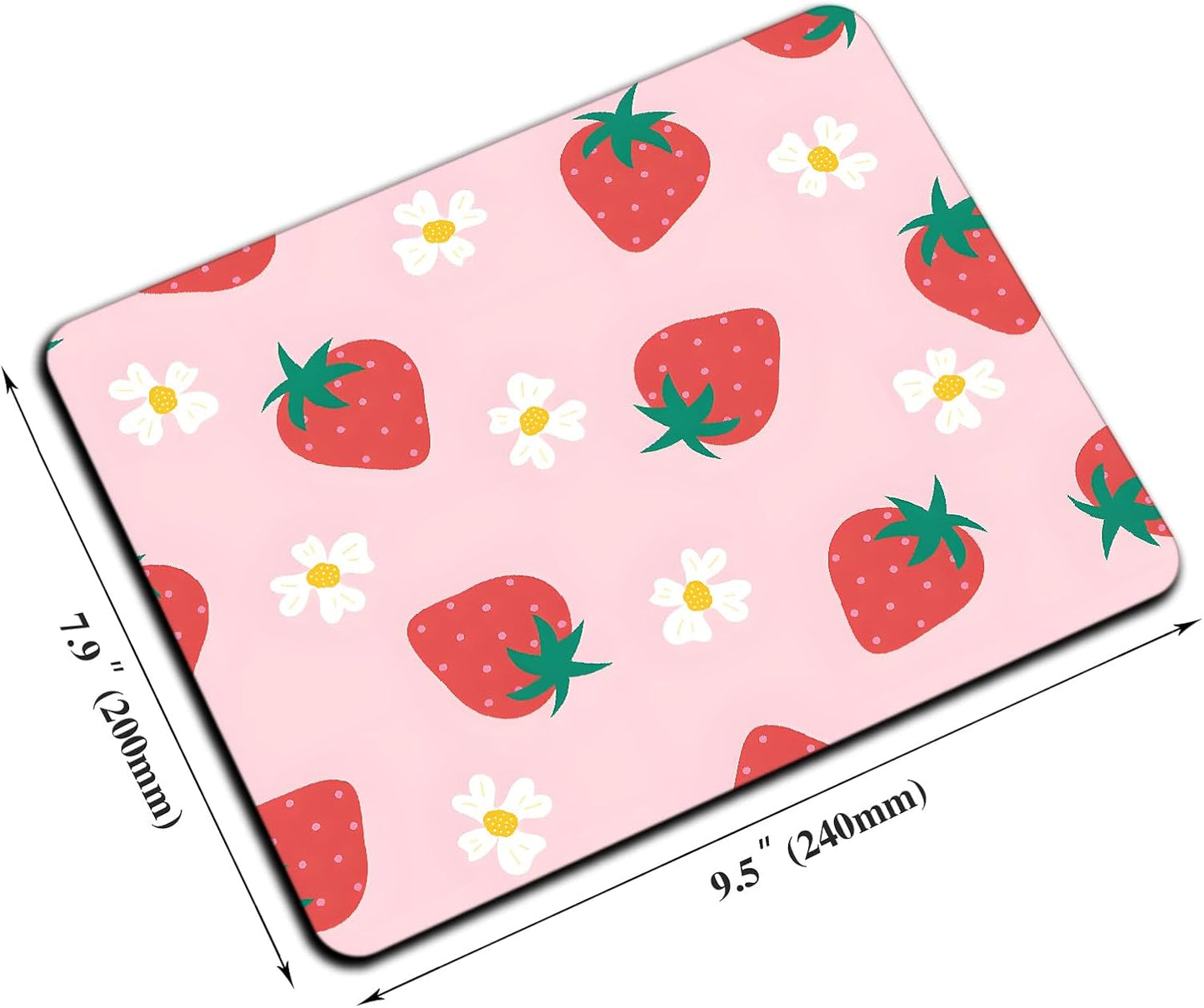 Mouse Pad, Cute Daisy Pink Strawberry Mouse Pads for Desk, 9.5" x 7.9" Non-Slip Rubber Base Computer Mousepad with Women, Portable Square Design for Wireless Mouse and Pad Laptop Office & Travel