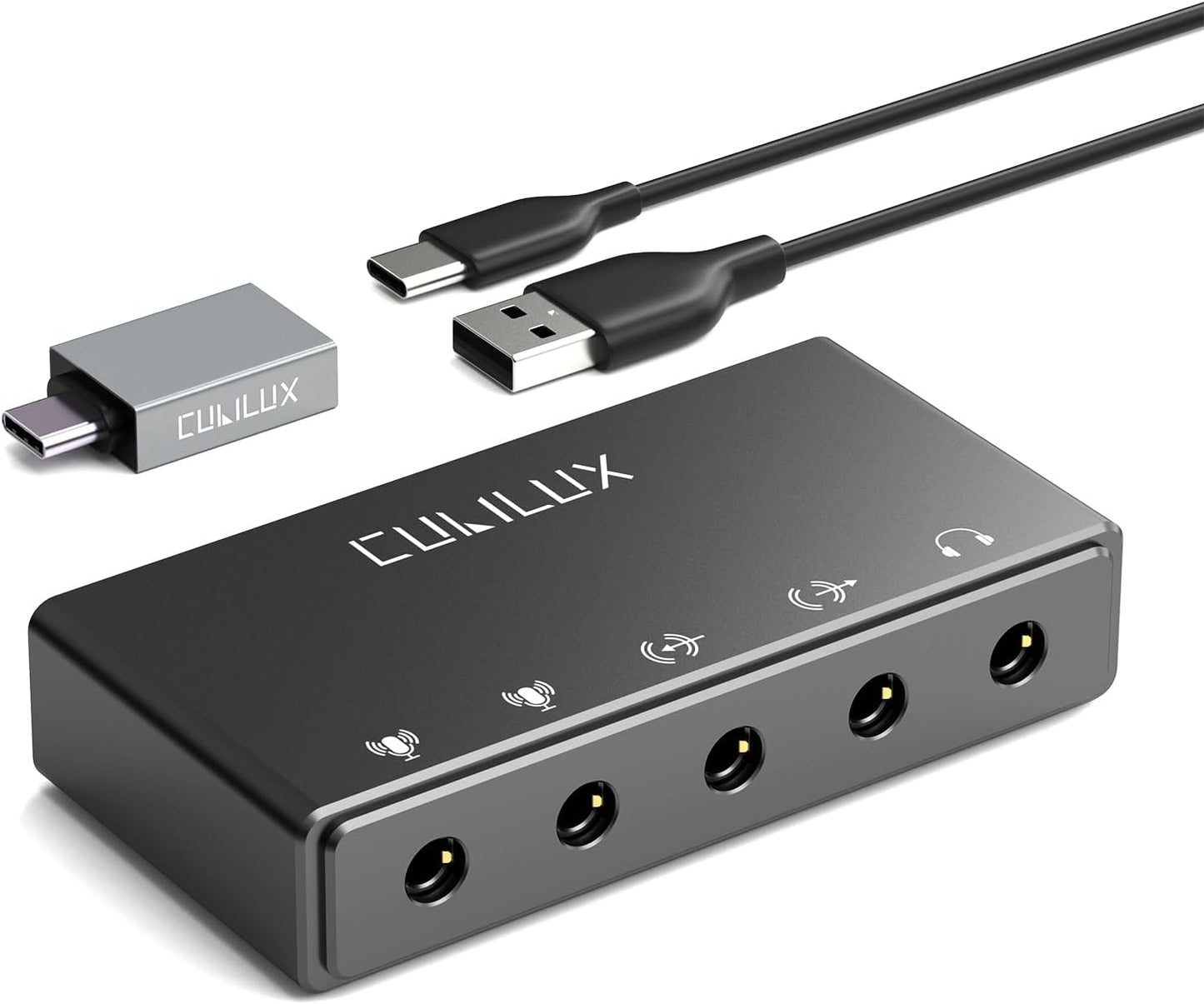 Cubilux CB5 USB Audio Interface for Recording, Streaming, Podcasting, USB to 3.5mm Sound Card with Stereo Microphone Input, Line-In, Line-Out & Headphone Jack for Monitors, Support Windows & Mac OS