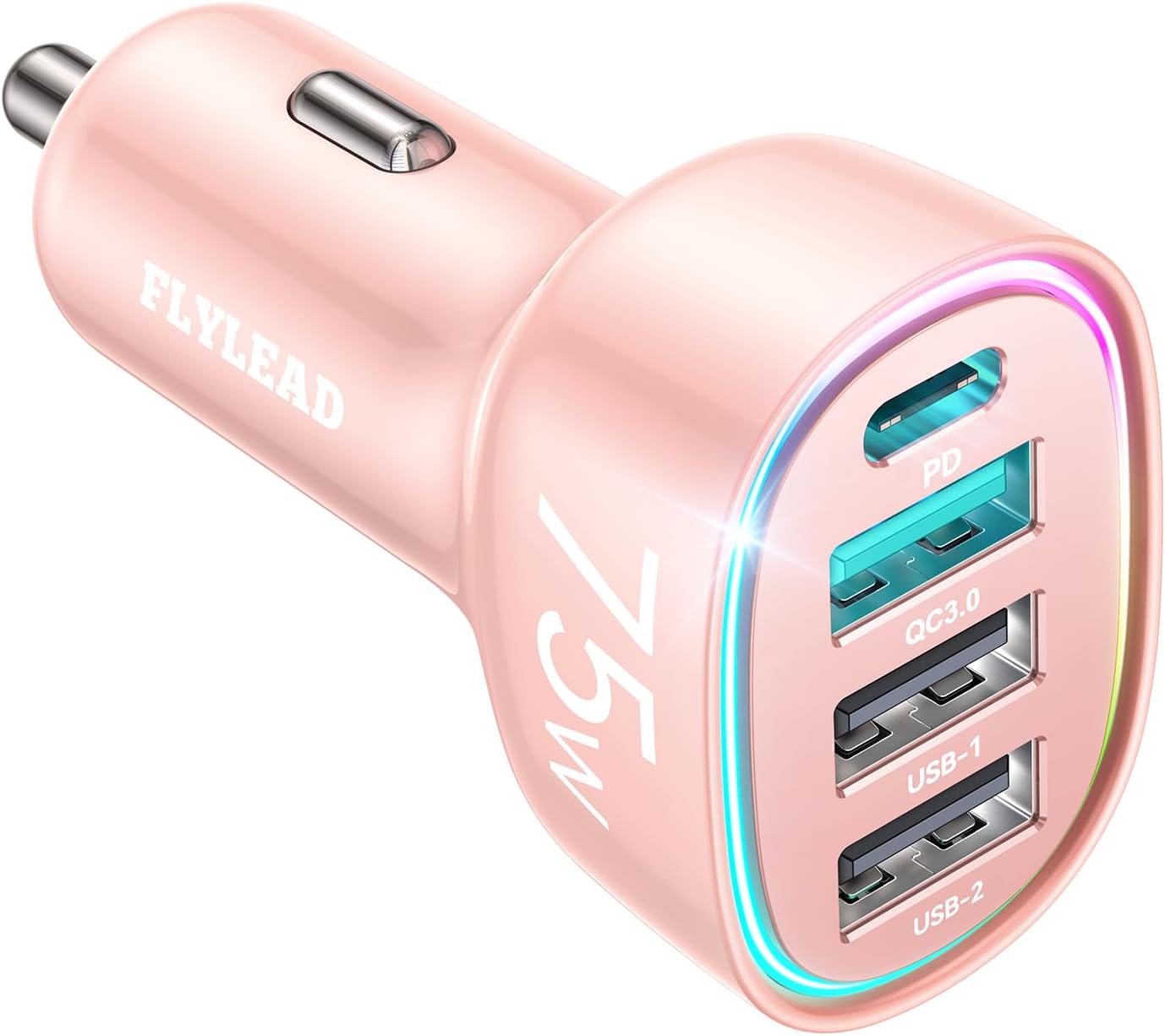 USB C Car Charger Cigarette Lighter Adapter 75W 4-Port Fast Car Charger Fast Charging Compatible with iPhone16/15/14/13 Series- Pink