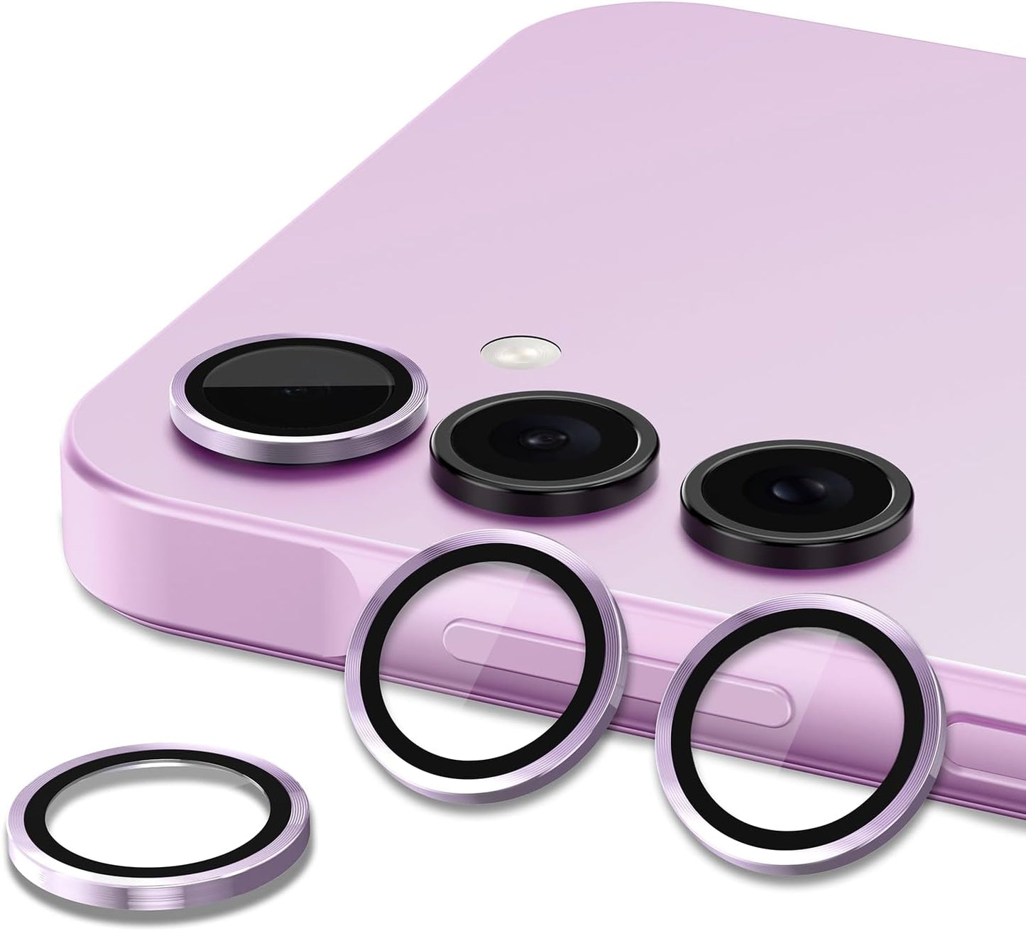 for Samsung Galaxy A35 5G Camera Lens Protector, Individual Metal Ring Tempered Glass Lens Cover, [Strong Adsorption] Scratch Resistant Ultra-Thin HD Clear Lens Cover, 1 Set-Purple