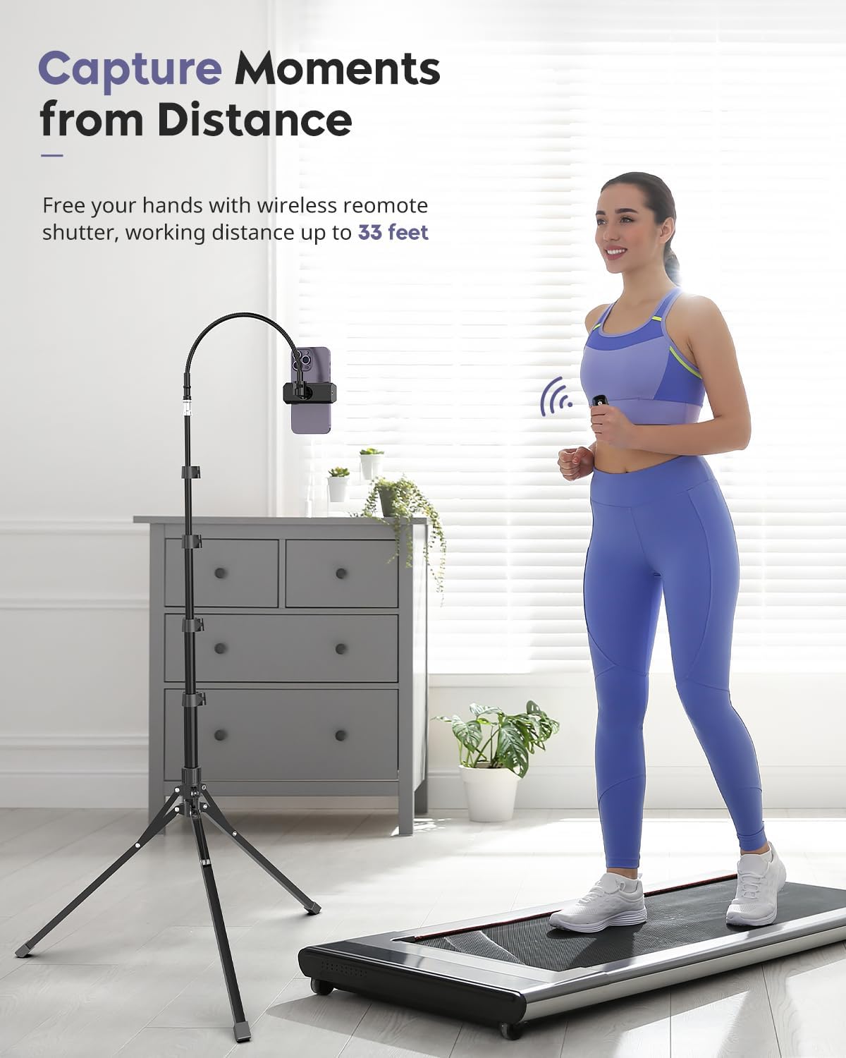 Aureday Phone Tripod, 92" Cell Phone Stand with 15" Gooseneck, Remote and Phone Holder, Overhead & Selfie Stick for Recording/Watching/Vlog, Compatible with iPhone Android