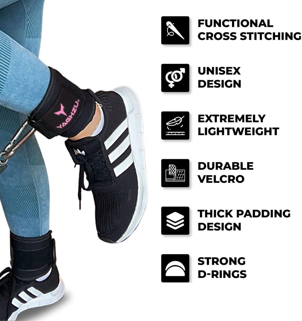 Ankle Straps for Cable Machines Women - Adjustable Gym Ankle Strap for Cable Machine, Neoprene Padded Cable Straps, Durable Leg Strap with Cable Cuff, Glute Kickback Ankle Strap with D Rings