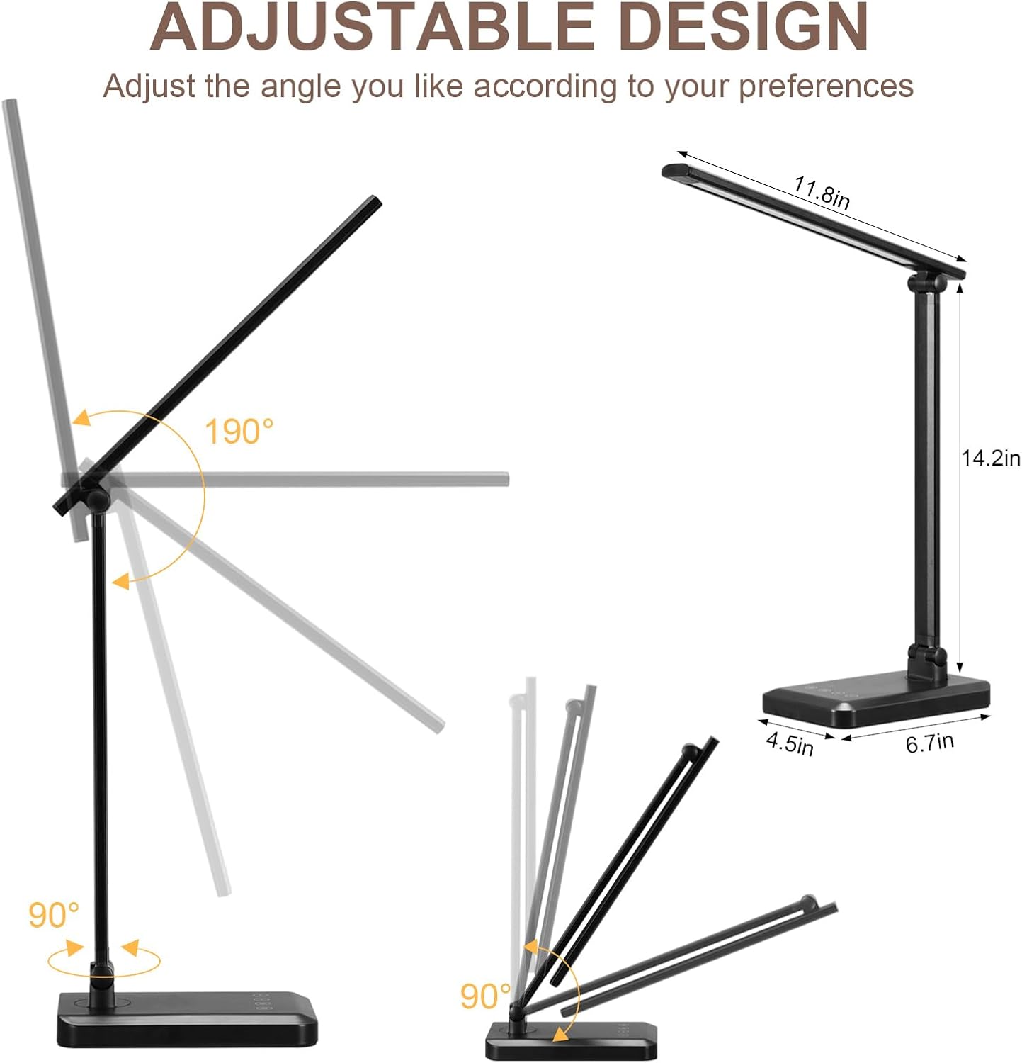 LED Desk Lamp with USB Charging Port Whole White for Home Office Essentials Table Lamp with Eye-Caring 4 Color Temperature Touch Control Stepless Dimming Desk Light for College Dorm