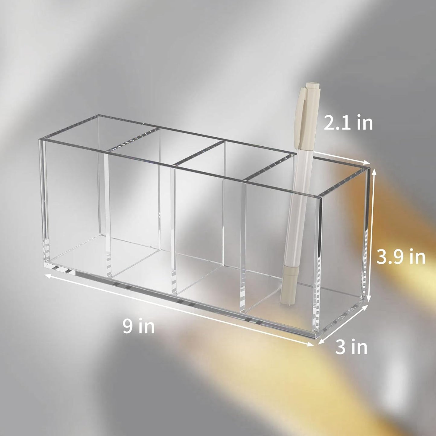 NIUBEE Acrylic Pen Holder 4 Compartments, Clear Pencil Organizer Cup for Countertop Desk Accessory Storage