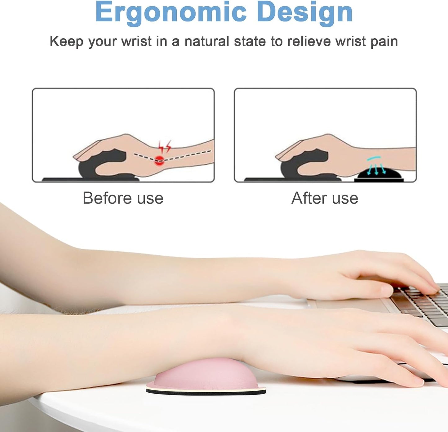 Dapesuom Mouse Wrist Rest, Cute Ergonomic Memory Foam Mouse Wrist for Computer Desk Mats Support, Hand Rest Pad Cushion for Gaming, Office, Laptop, Men, Women, Pain Relief & Easy Typing, Pink