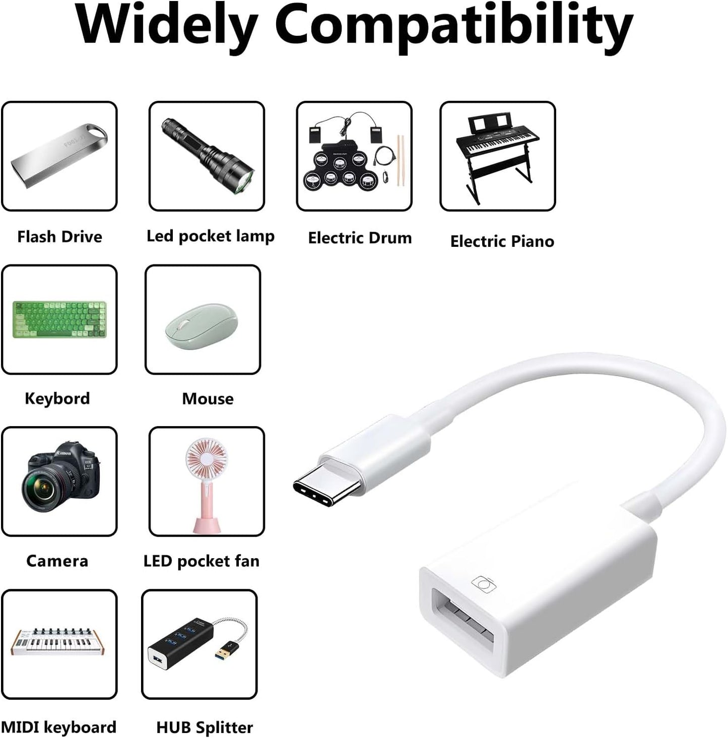 Type-c to USB Adapter, USB-C to USB-A 3.1 Gen1 Female Adapter Cable Converter, 5Gbps High-Speed, for Laptops, Tablets, Phones, USB Flash Drive,Card Reader,MIDI Keyboard, Mouse White