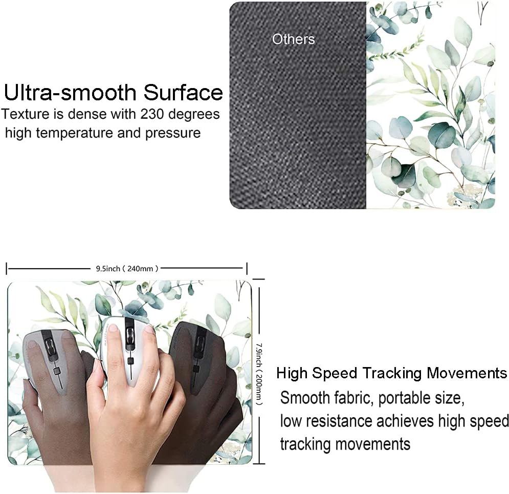 Plant Leave Mouse Pad - Square Waterproof Non-Slip Rubber Base for Office Laptop, 9.5"x7.9"x0.12" Inch (Green Grass)