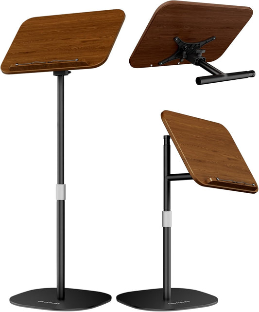 2 in 1 Dual-use Floor Book Stand & Desktop Book Stand,Height Adjustable from 33-63in, Adjustable Book Holder with Elastic Page Clips for Music Scores, Recipe, Tablet, Laptop