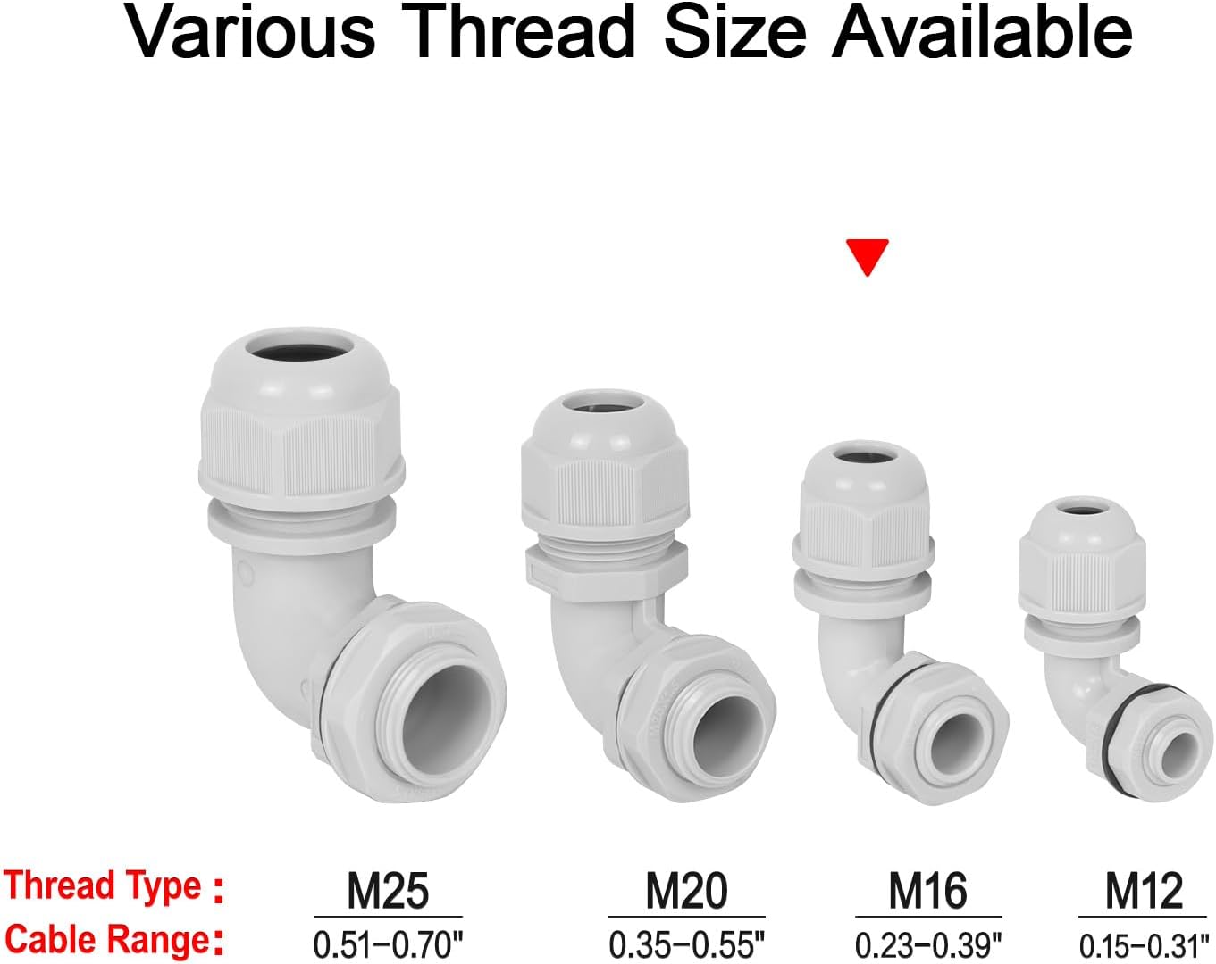 LeMotech M16 Cable Gland, 90 Degree Adjustable 6-10mm Strain Relief, Cord Connectors Nylon Joints with Gaskets, 2 Pcs, Grey