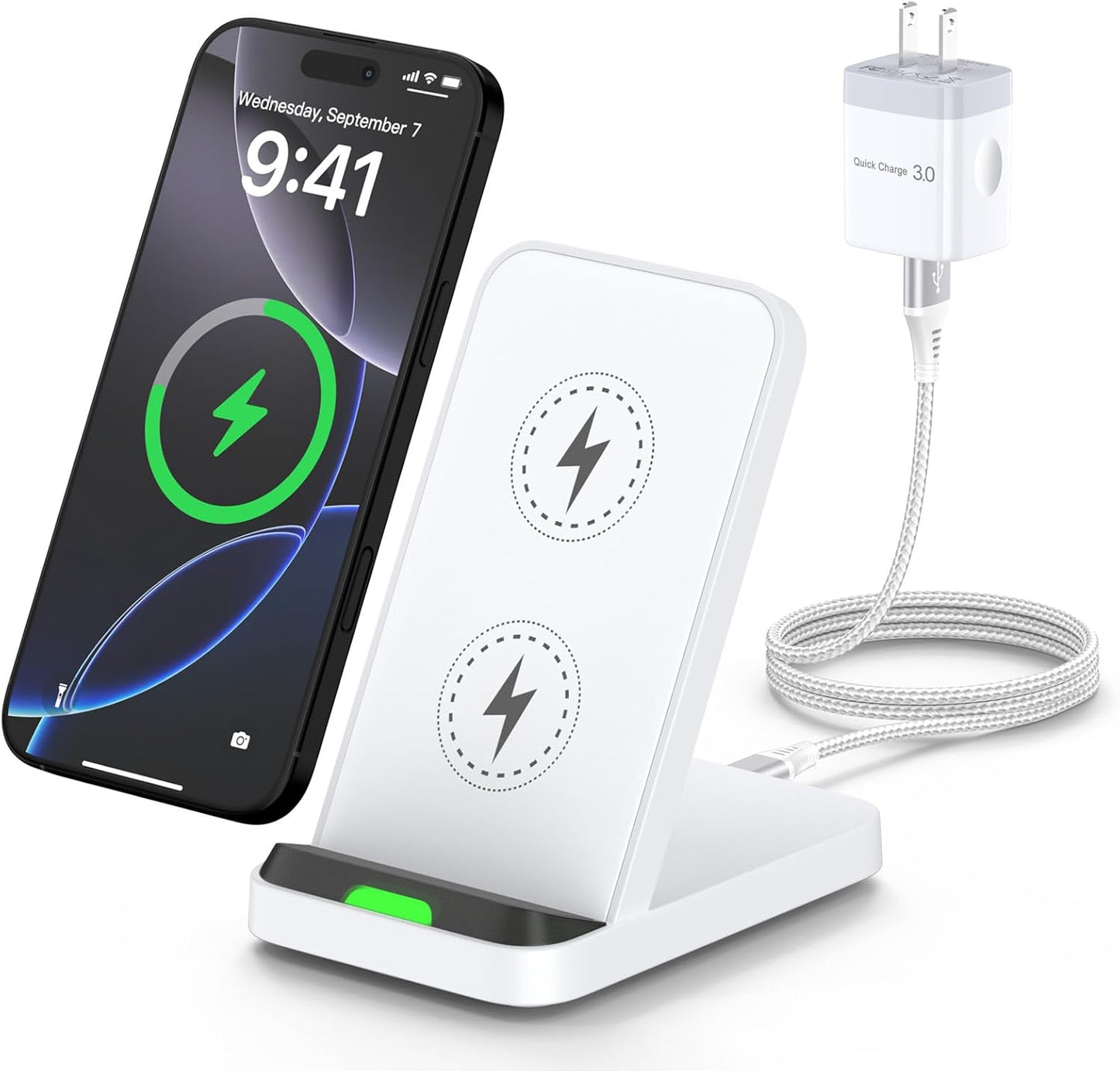 Wireless Charger Stand Fast Charging for Samsung Galaxy S25 S24 FE S23 S22 S21 Z Fold 7, Android Phone Desk Wireless Charging Station for Google Pixel 9 Pro XL Fold 8a 8 7, iPhone 16 15
