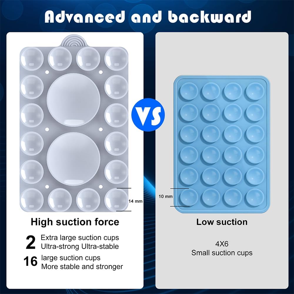 Silicone Suction Holder, Silicon Adhesive Phone Accessory for iPhone, Android and More, Hands-Free Mirror Shower Holder, TikTok Videos and Selfies (Light Blue 2Pack, Double Sided)