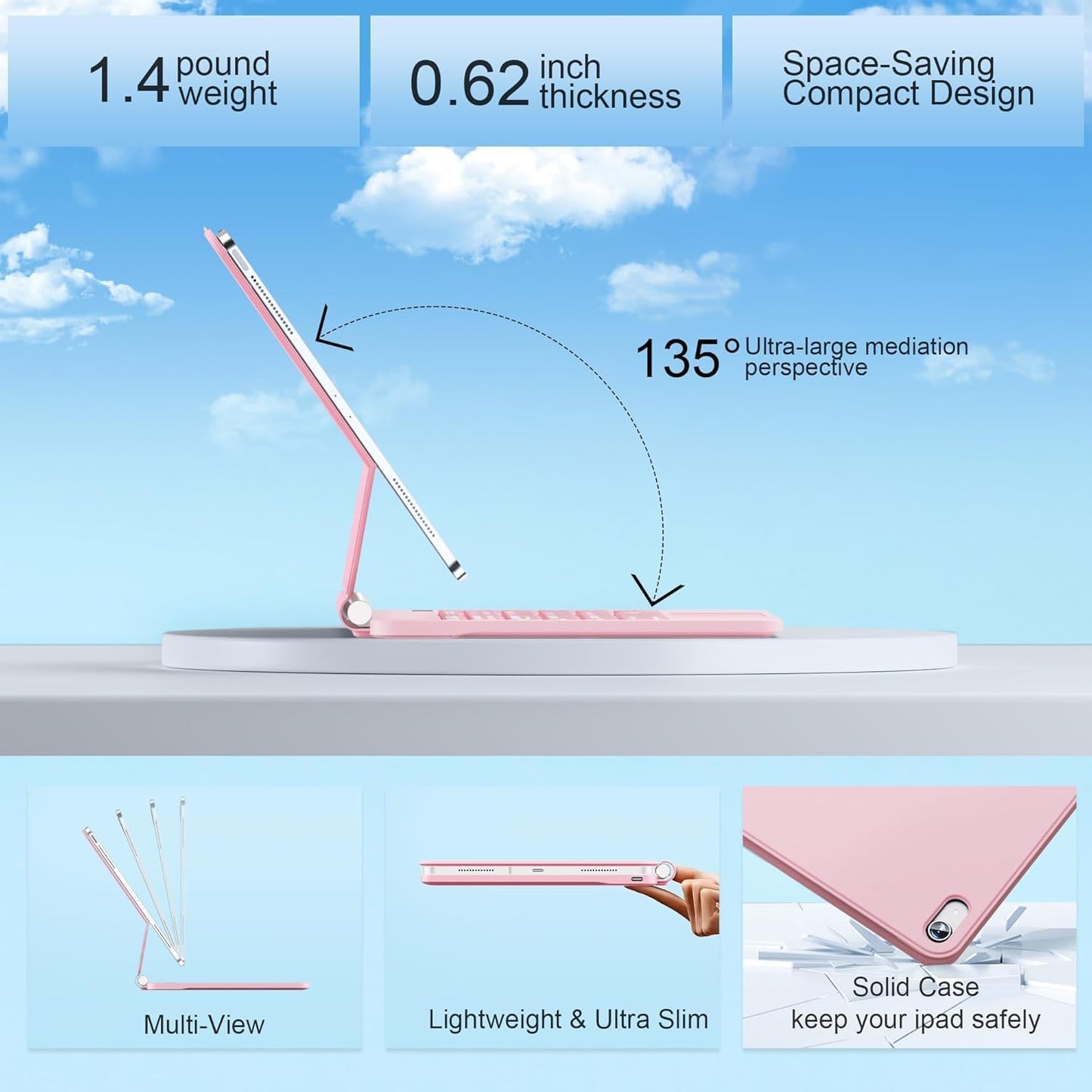 for iPad 11th (A16) & 10th Generation Case with Keyboard – Magic-Style Magnetic – Floating Cantilever Stand - Multi-Touch Trackpad Keyboard Case for iPad 11 inch 2025&10th Gen 10.9 inch (Pink)