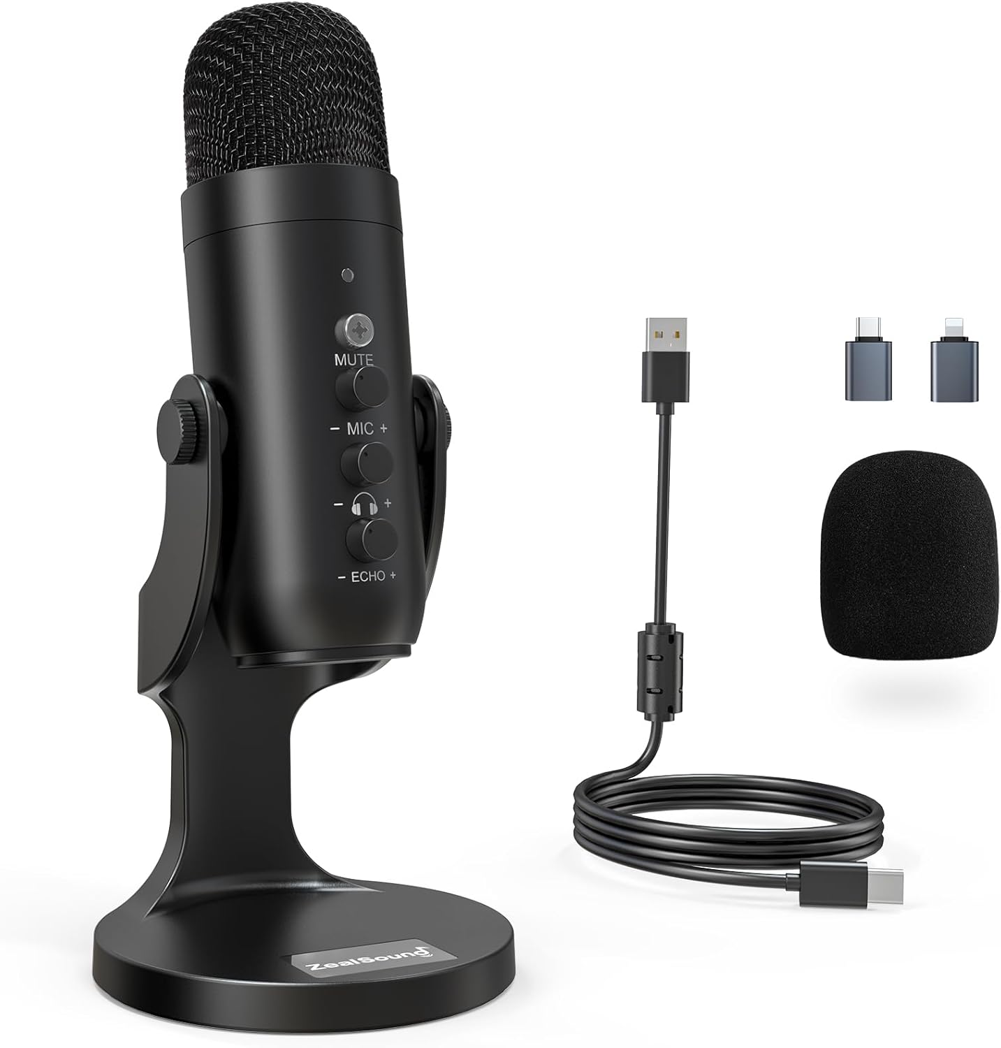 ZealSound USB Microphone,Condenser Computer PC Mic,Plug&Play Gaming Microphones for PS 4&5.Headphone Output&Volume Control,Mic Gain Control,Mute Button Vocal,YouTube Podcast on Mac&Windows(Black)