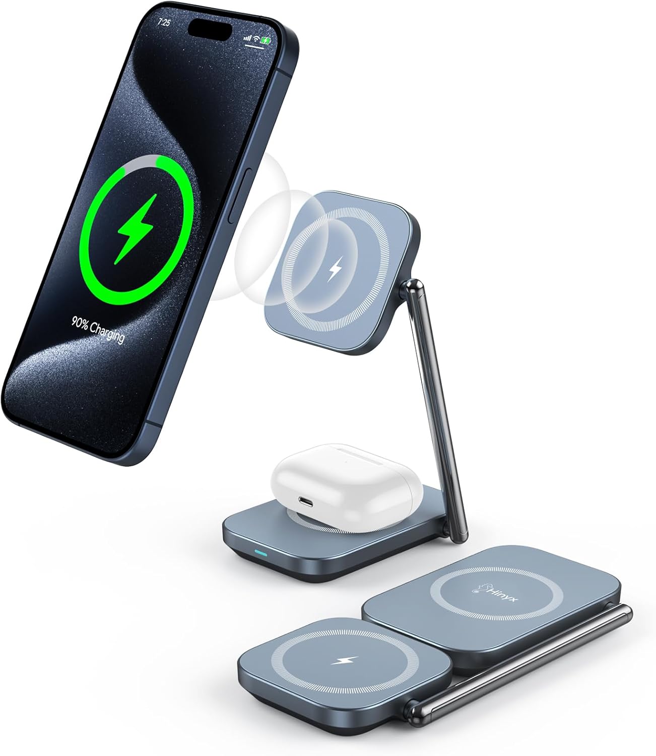 2-in-1 MagSafe Charger Stand, 20W Foldable Travel Fast Magnetic Wireless Charger, Zinc Alloy Wireless Charging Station for iPhone 15/14/13/12 Series, AirPods Pro/3/2