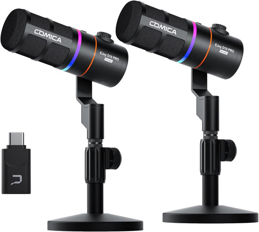 EJoy D10 PRO(D) Combo Dual-Channel Wireless USB Gaming Microphone – RGB Dynamic Mic with Wired/Wireless Modes, XLR/USB-C, Real-Time Monitoring, Studio Mic for Gaming, Streaming, Podcast, Recording
