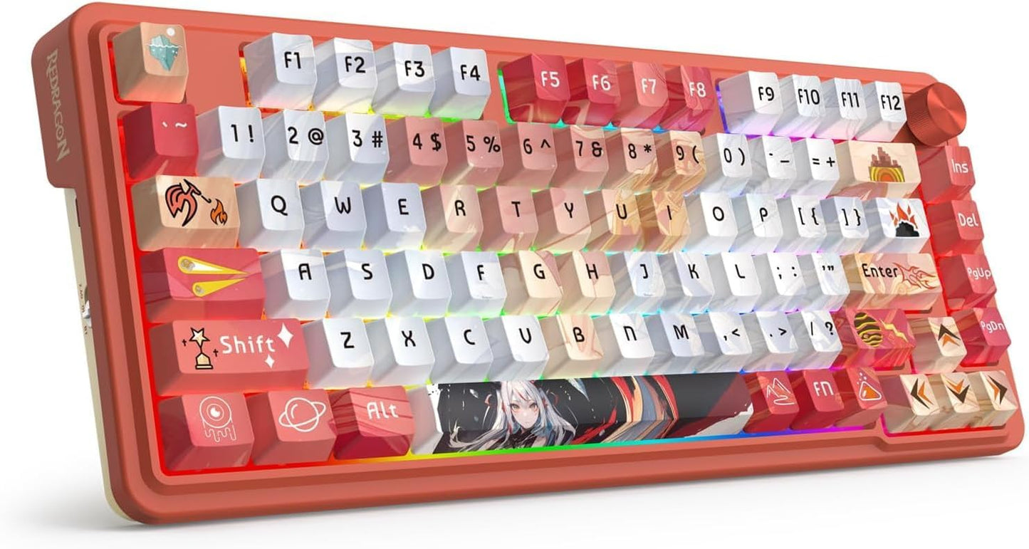 Redragon K673 PRO SE 75% 81 Keys Wireless Gasket RGB Gaming Keyboard, 3-Mode Anime Mechanical Keyboard w/Hot-Swap Socket, Dedicated Knob Control & 5-Layer Noise Dampening, Custom Hi-Fi Linear Switch