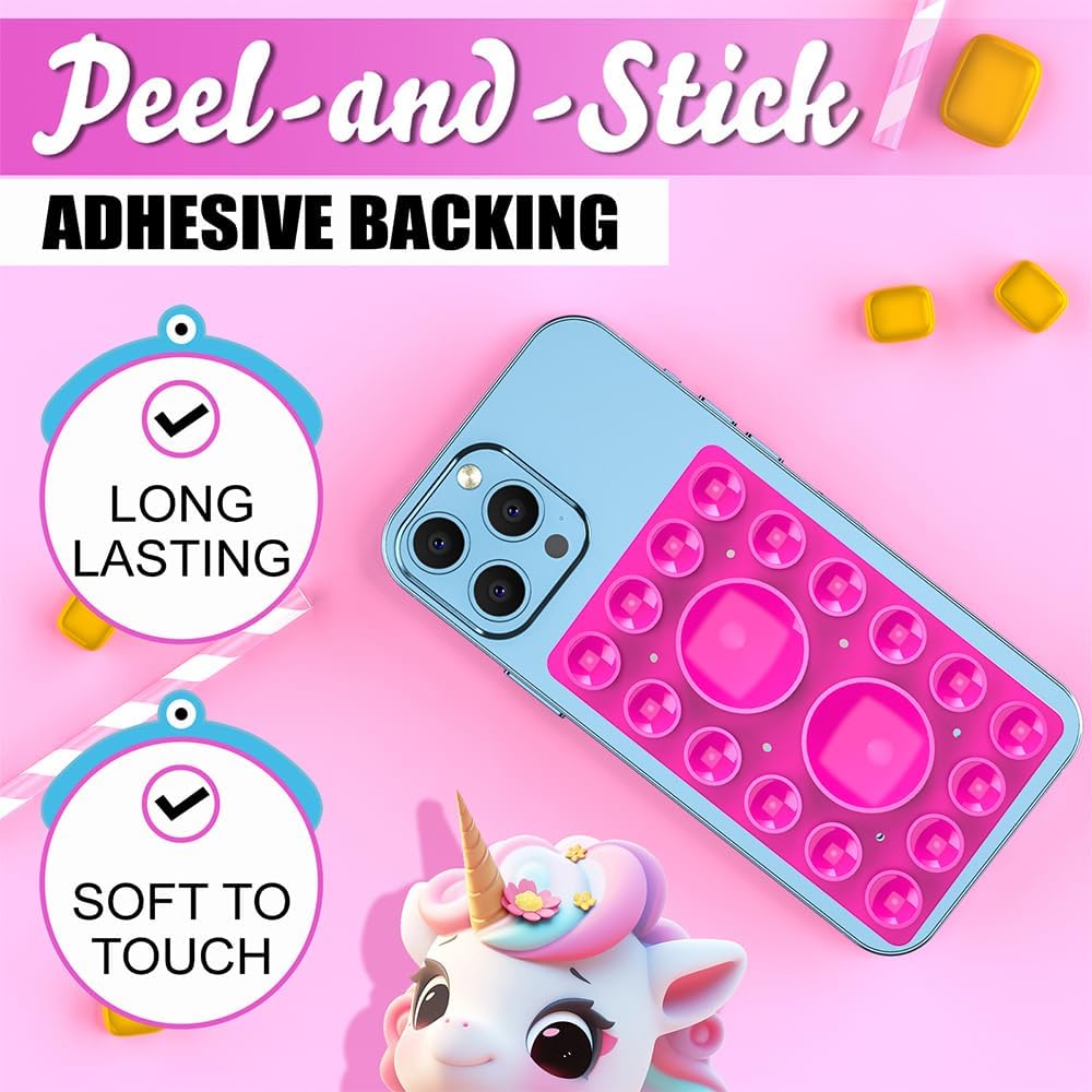 Silicone Suction Holder, Silicon Adhesive Phone Accessory for iPhone and Android, Hands-Free Mirror Shower Phone Holder, TikTok Videos and Selfies (Rose Pink, Single Sided)