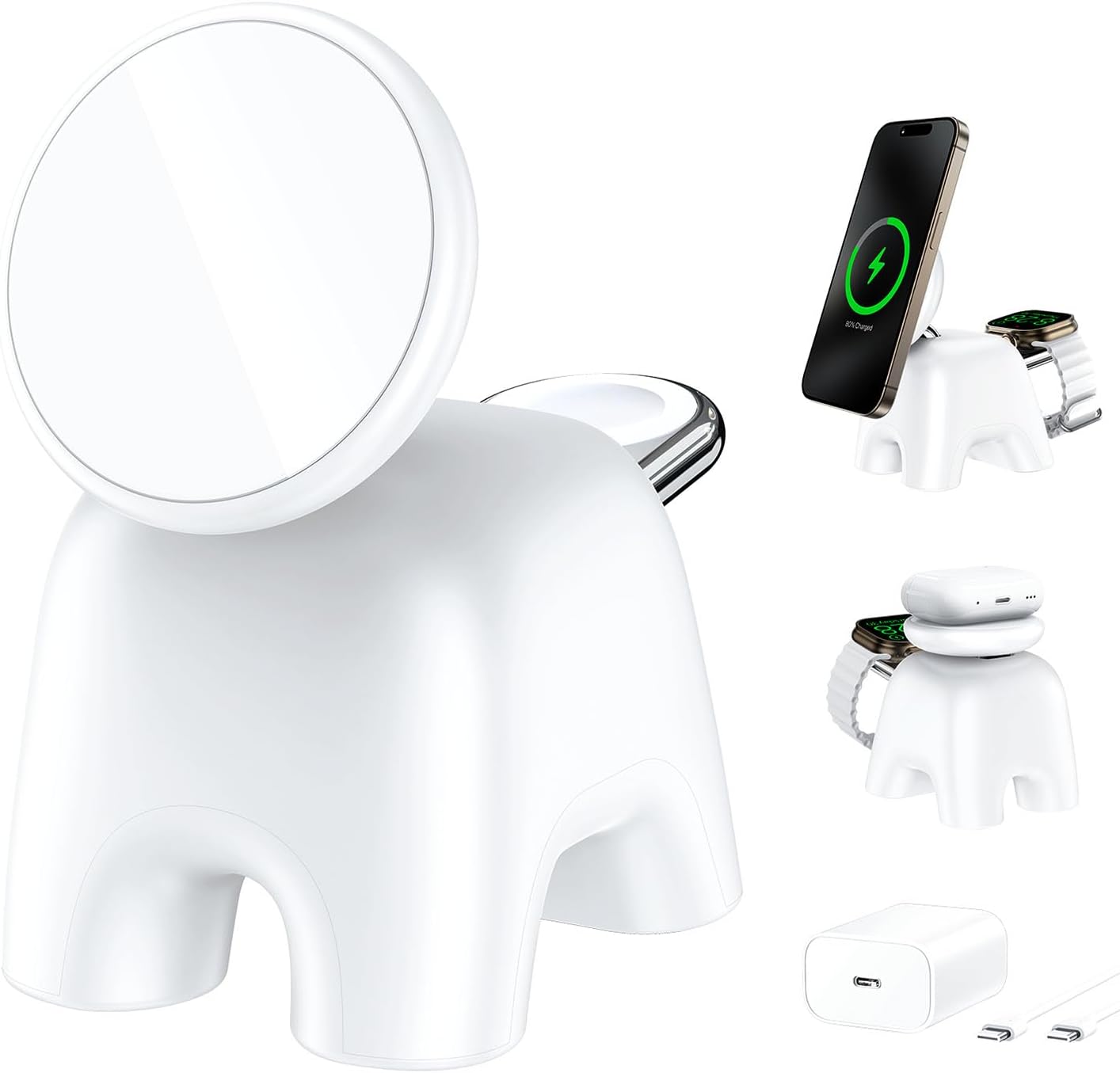 2025 Magnetic Wireless Charging Station, 15W Mag-Safe Charger Stand for iPhone 16 15 14 13 12 Pro Max, 5W for Apple Watch&Airpods, 2-in-1 Foldable Charger for Home/Office/Travel(with 30W Adapter)